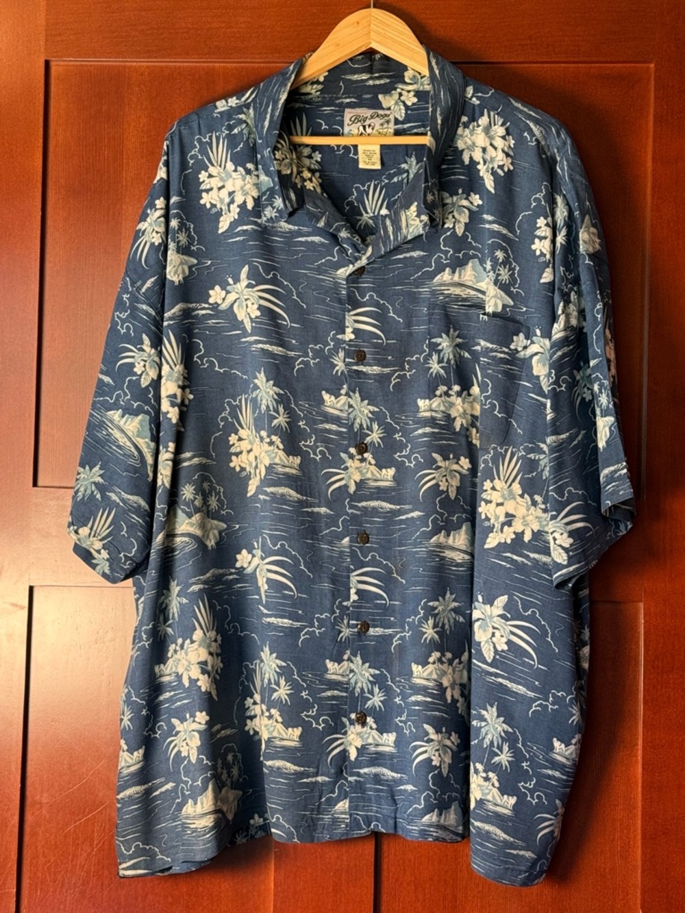 Big Dogs Vintage Navy Tropical Print Rayon Camp Shirt Size 4X